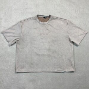 Sumwon Faux Suede T-Shirt Mens XL Tan Boxy Fit Embroidered Logo Back Graphic 9